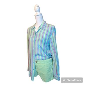 Evan Picone Retro NEON Stripe Oversized Button Down Blouse Size 12